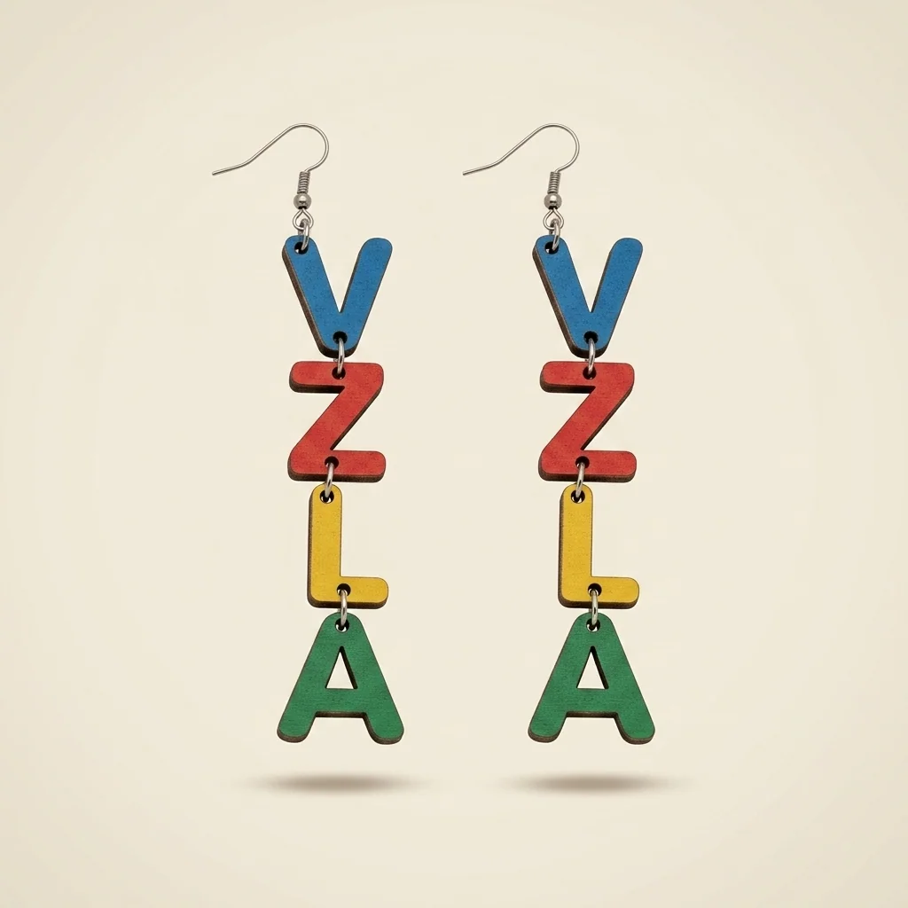 Aretes colgantes con letras de colores