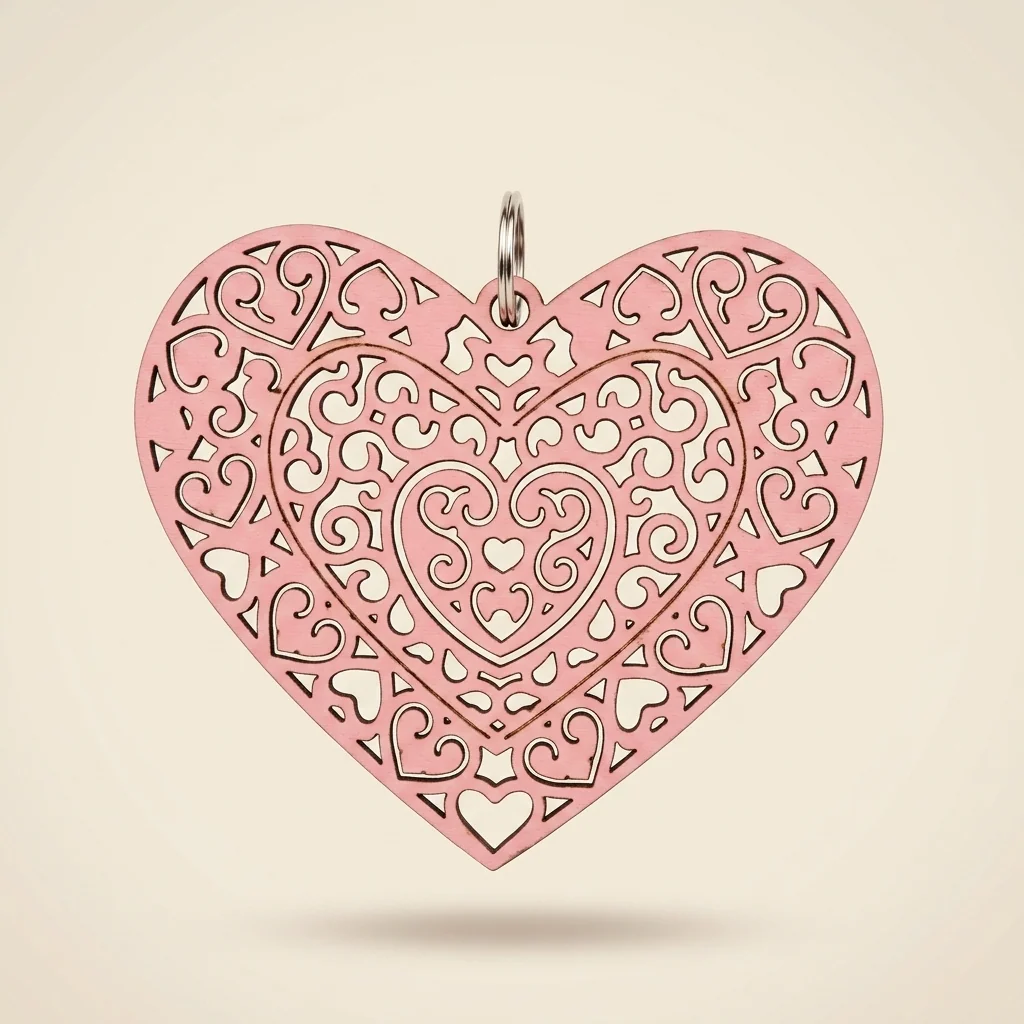 Dije de corazón con calado ornamental rosa