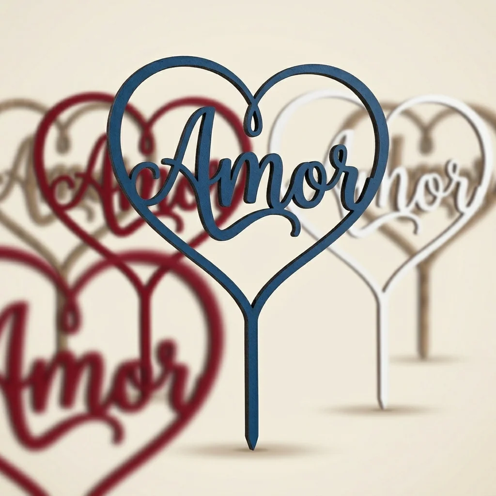 Topper "Amor" en corazón caligráfico para torta