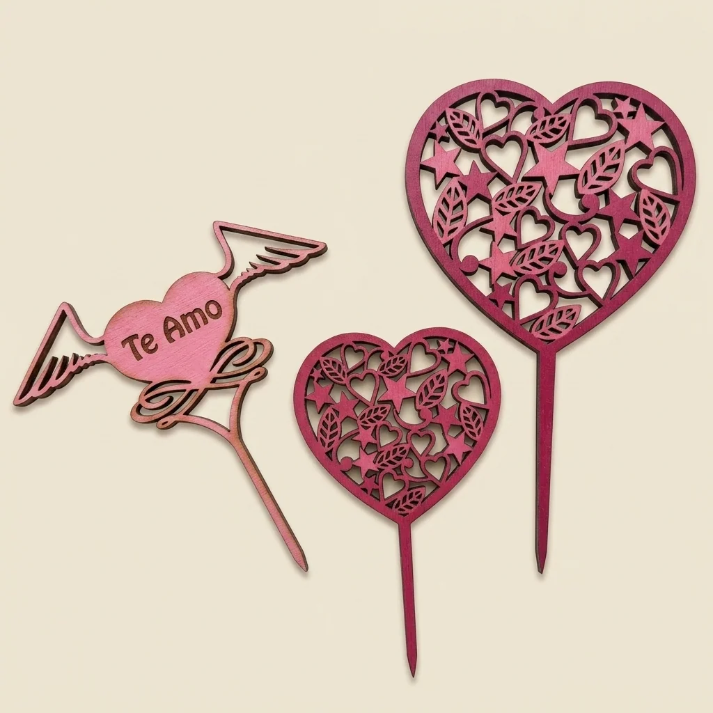 Topper corazón "Te Amo" con flecha de Cupido (varios diseños)