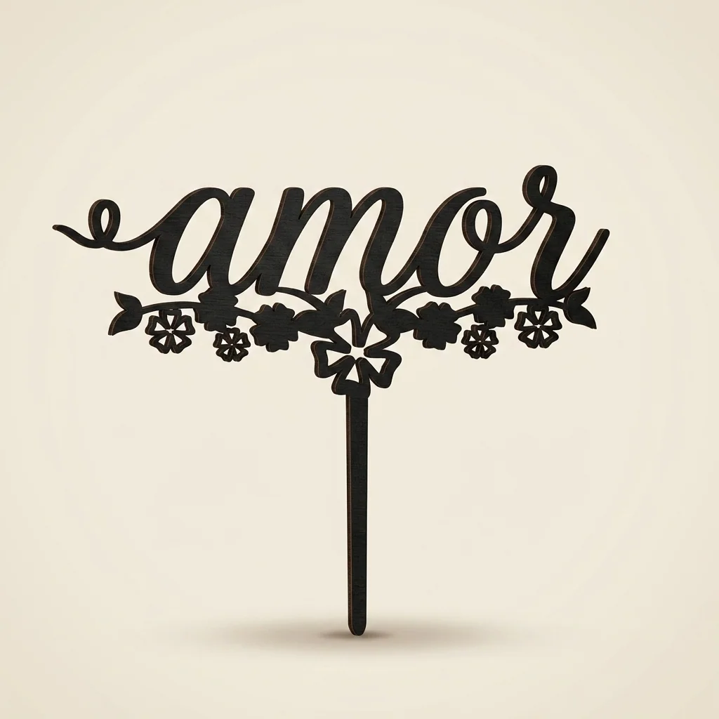 Topper "amor" con flores y volutas