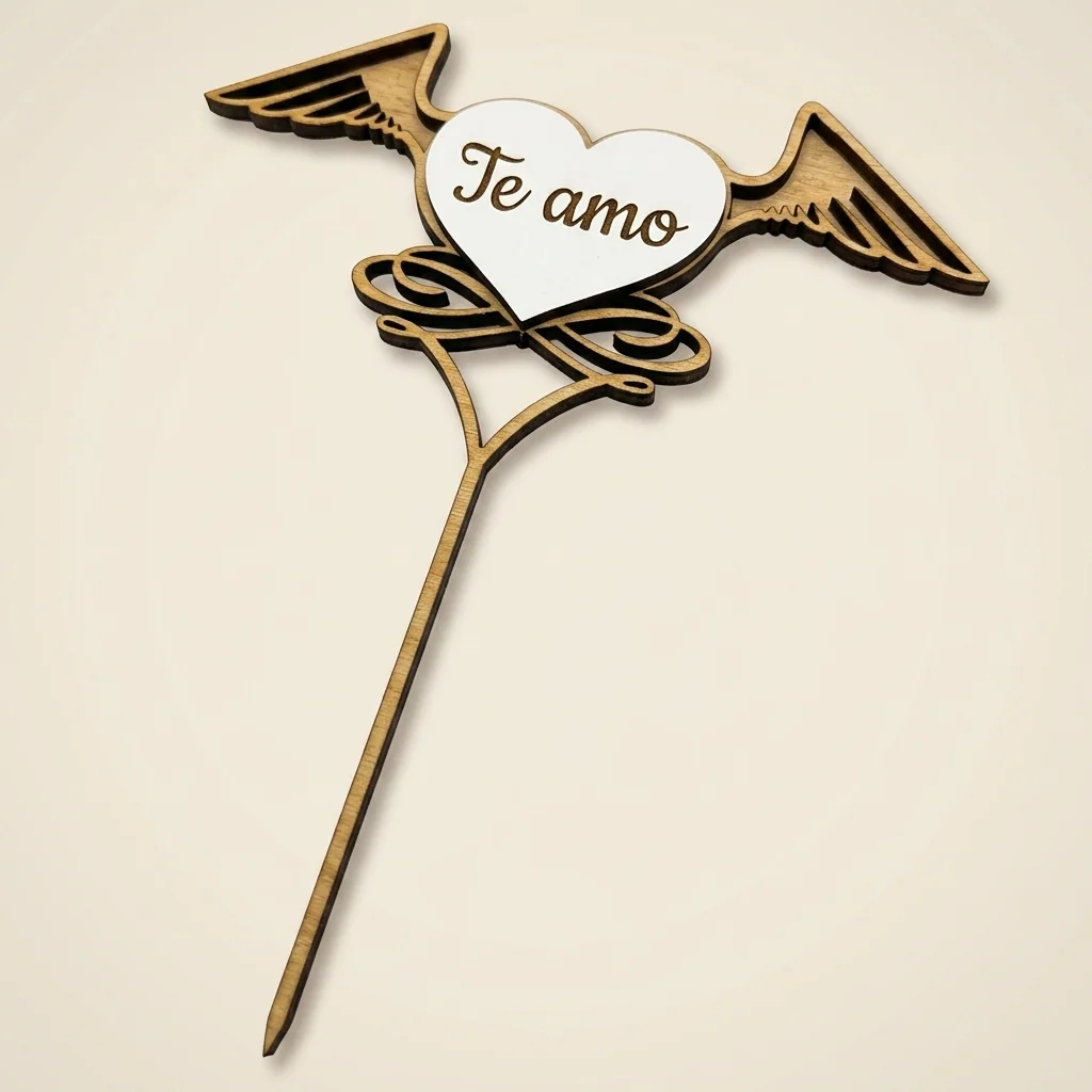 Topper "Te amo" con corazón alado entre flechas