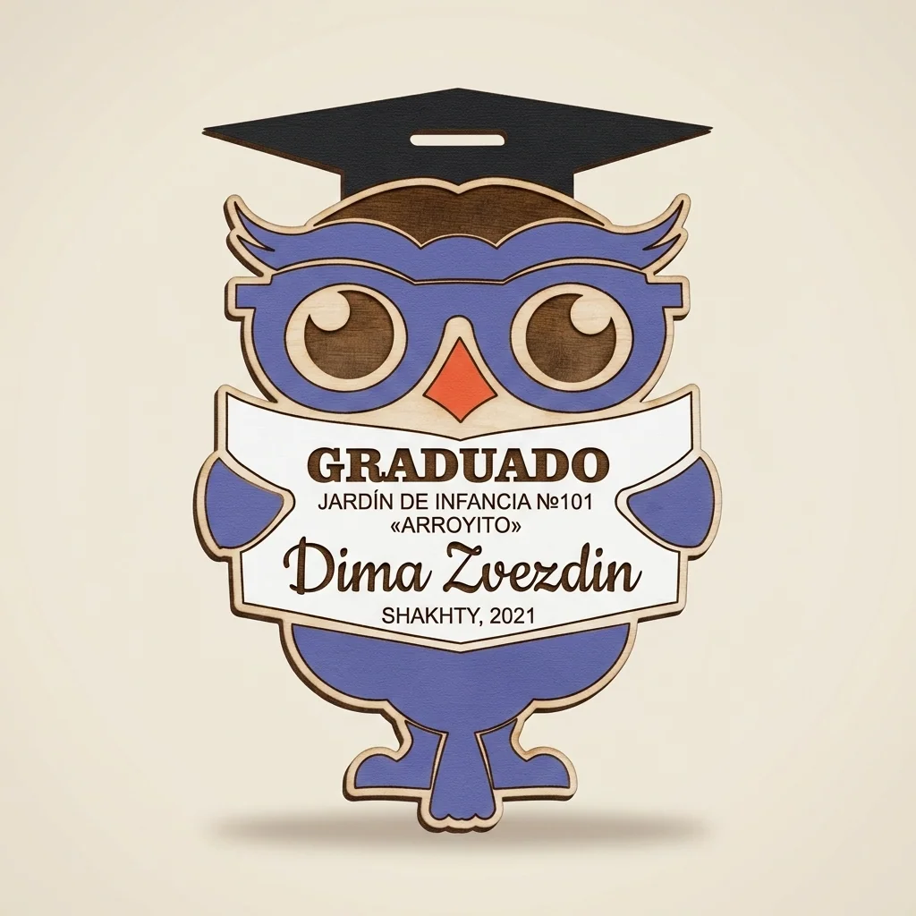 Medalla de búho graduado con birrete azul