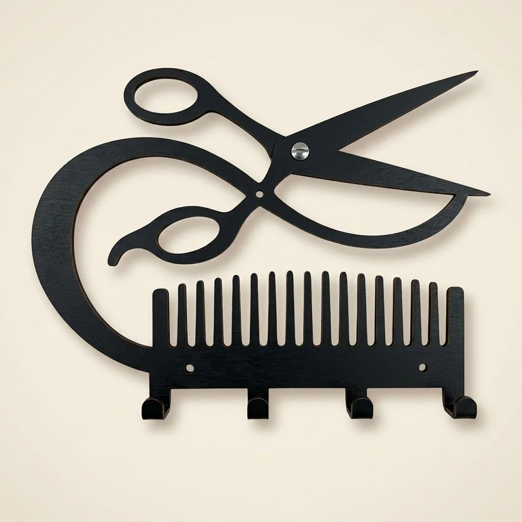 Portallaves de barbería con tijeras y peine