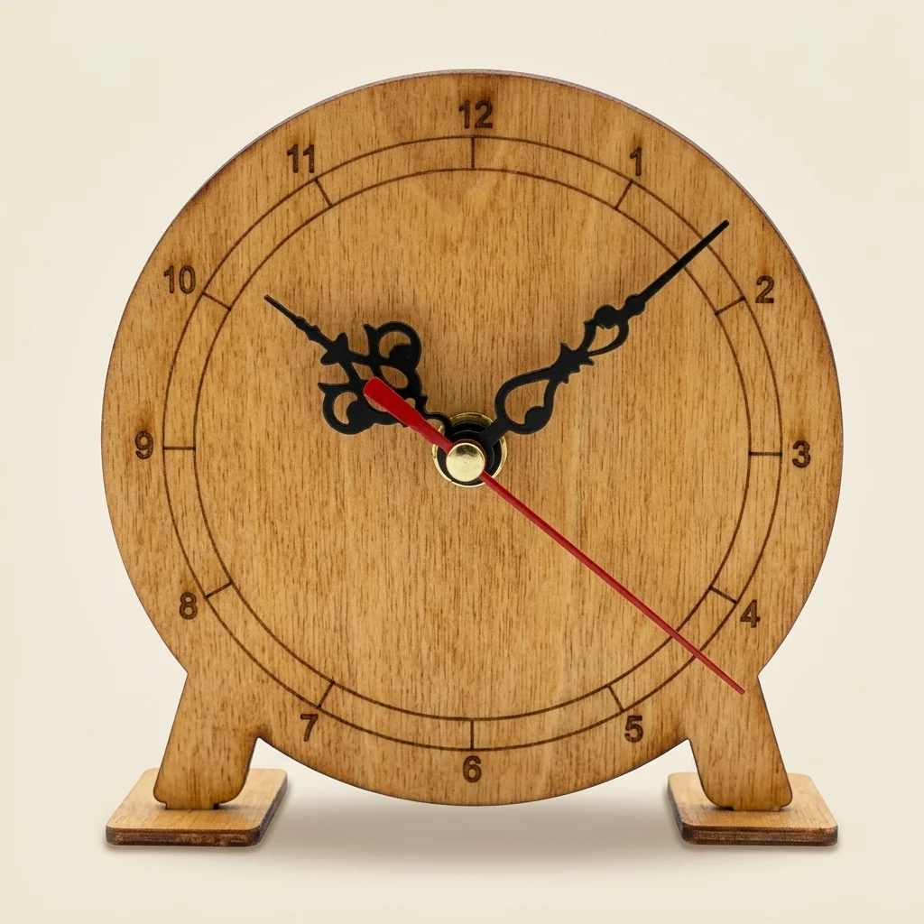 Reloj de mesa en madera con números romanos