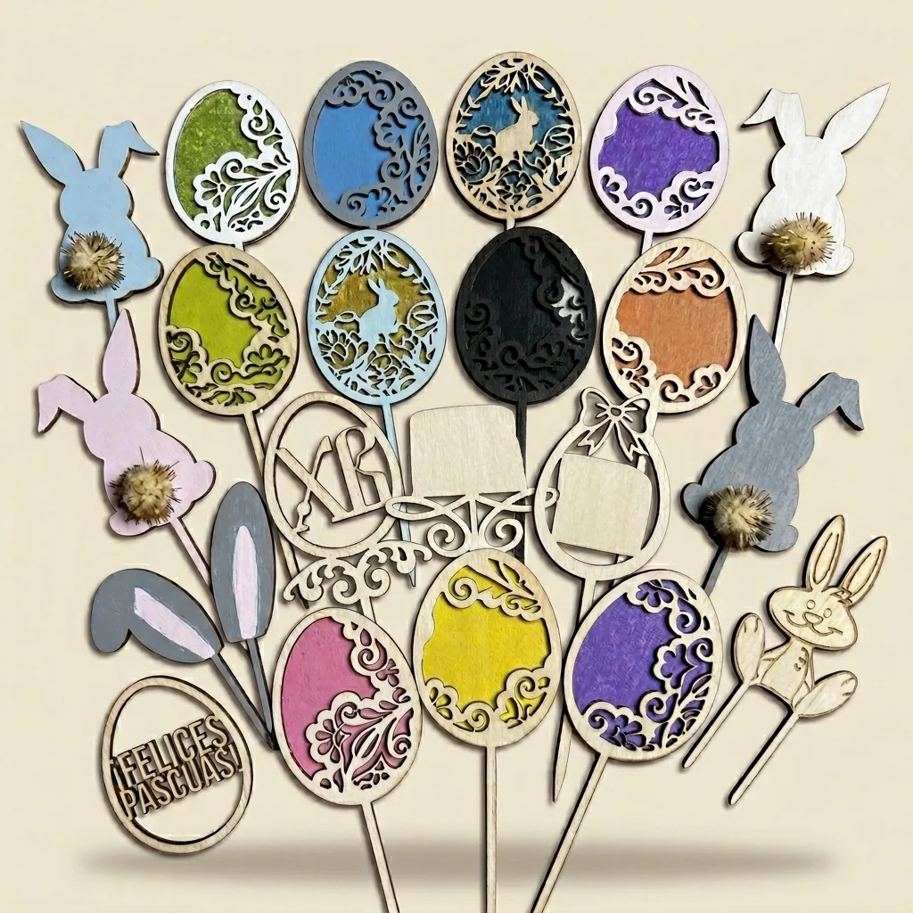 Toppers de Pascua con conejitos y huevos decorados