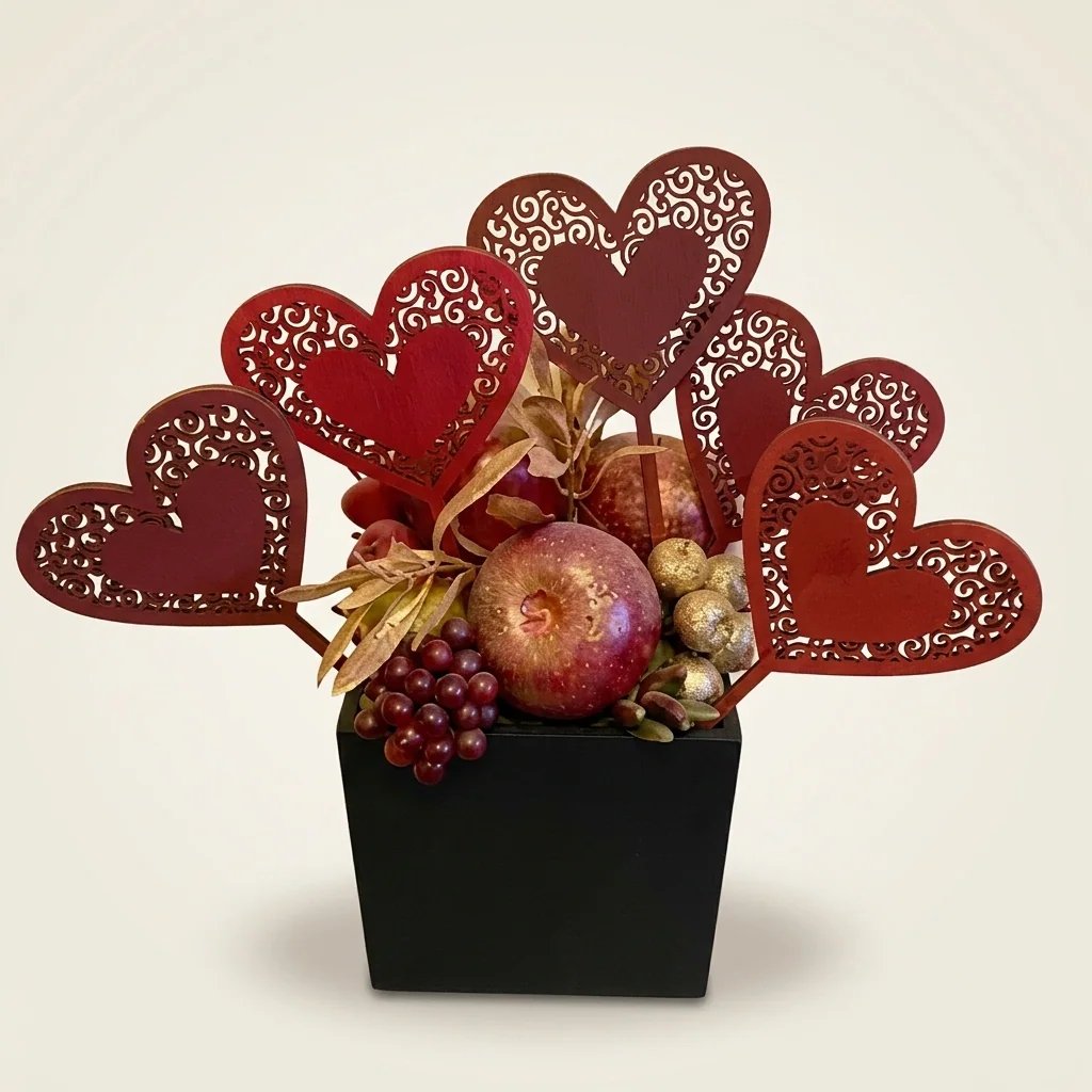 Toppers corazón calado en jarrón decorativo