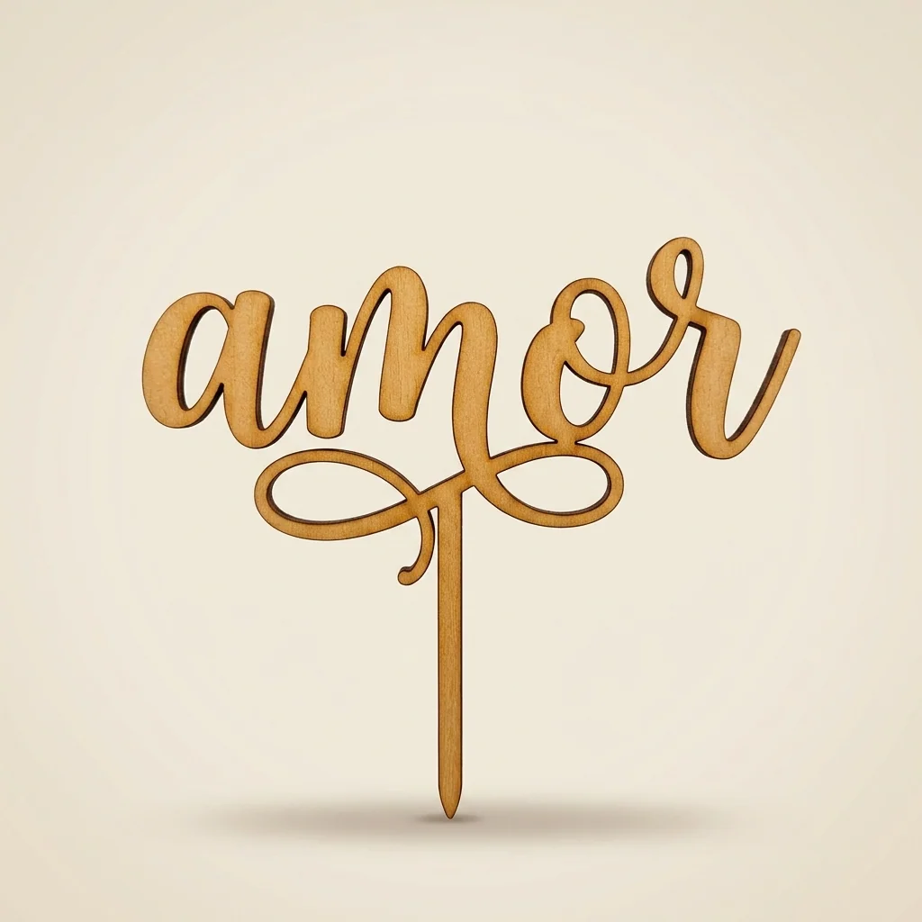 Topper "amor" caligráfico con voluta