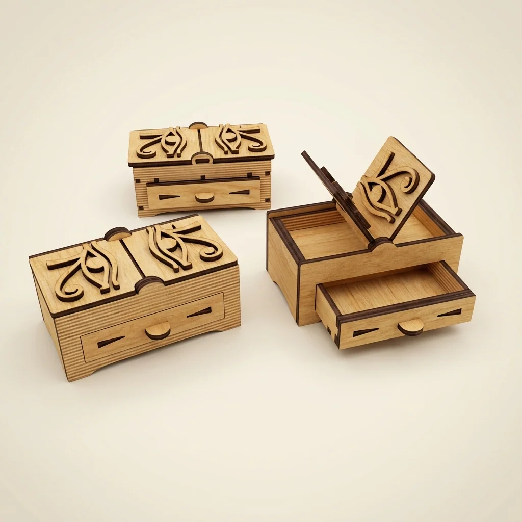 Joyero pequeño con cajón y detalle decorativo