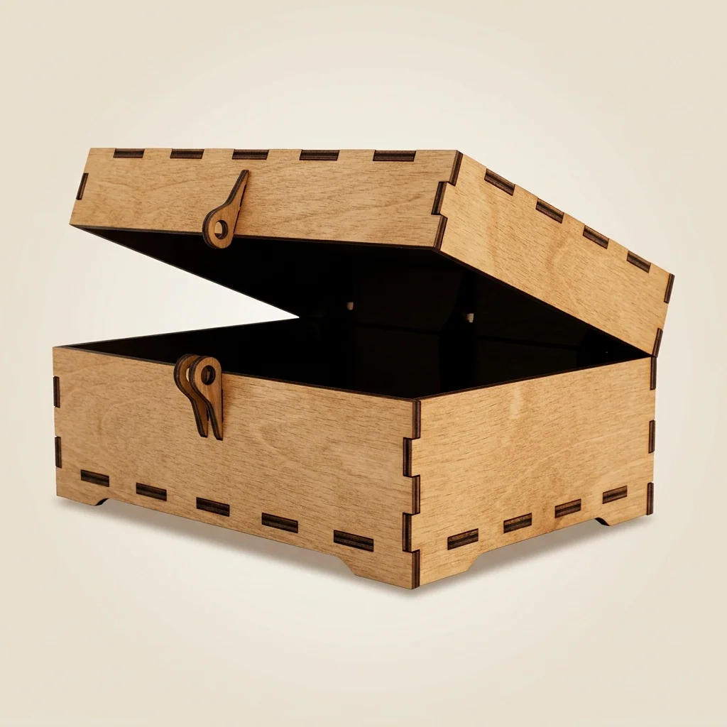 Joyero rectangular con tapa y cerrojo de madera
