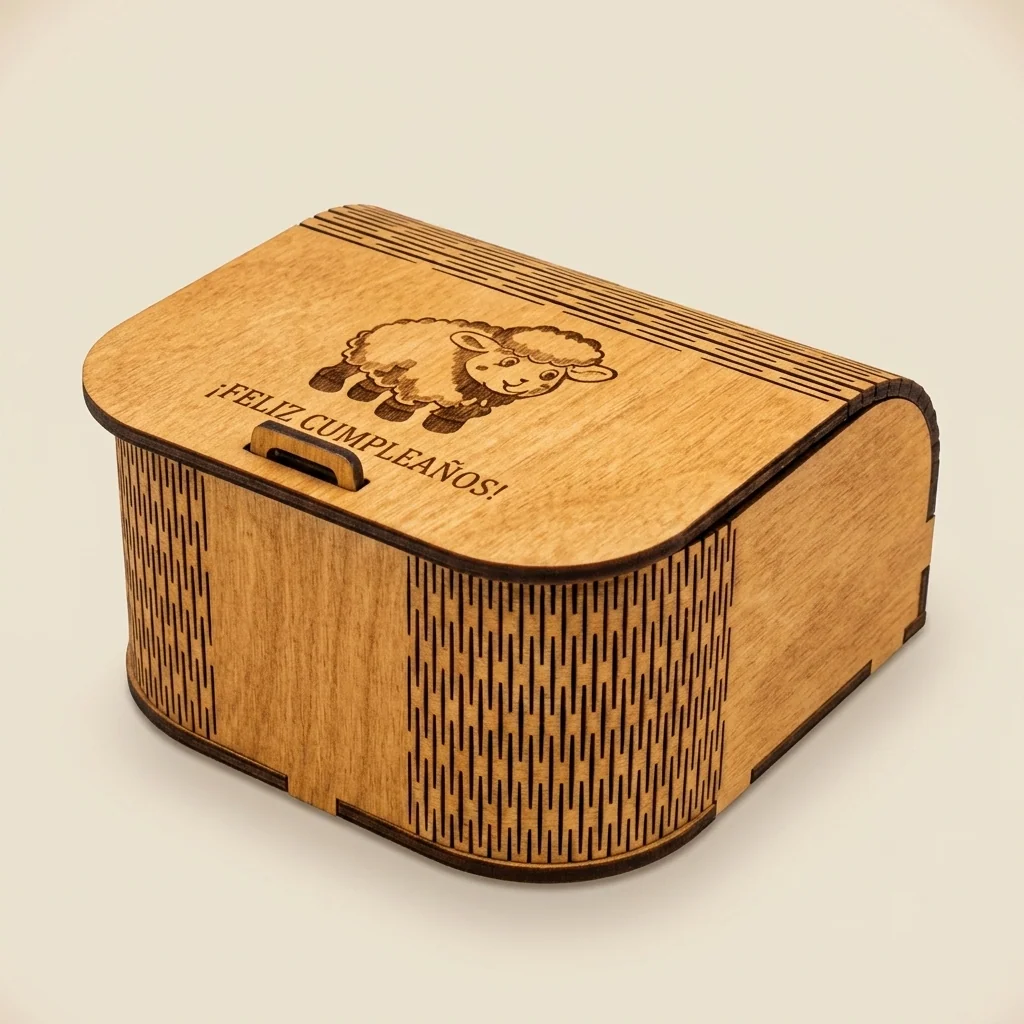 Caja joyero de cumpleaños con grabado y bisagra elástica