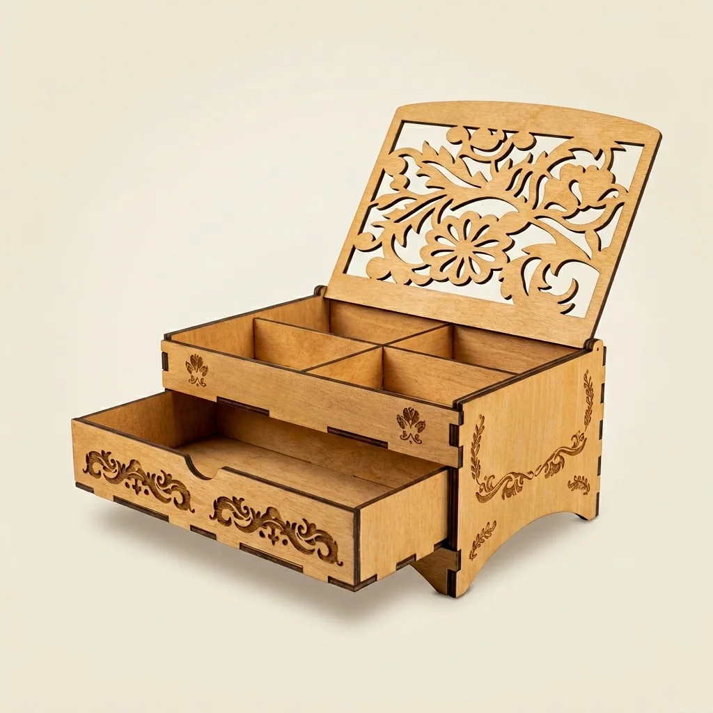 Joyero ornamental con cajón y divisiones
