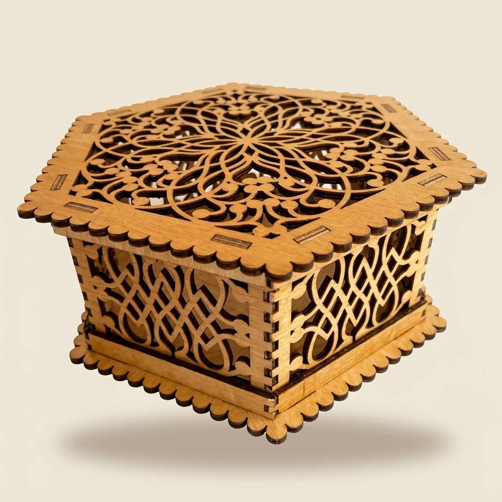 Caja joyero hexagonal calada estilo cofre