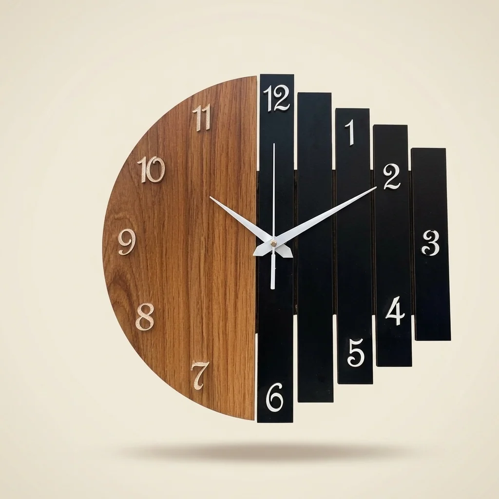Reloj de pared bicolor con barras negras