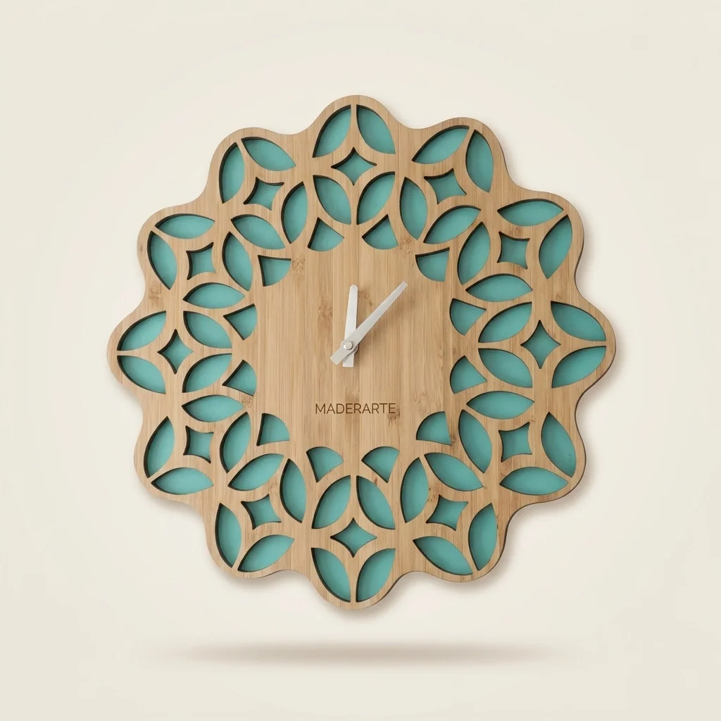 Reloj de pared mandala de pétalos turquesa