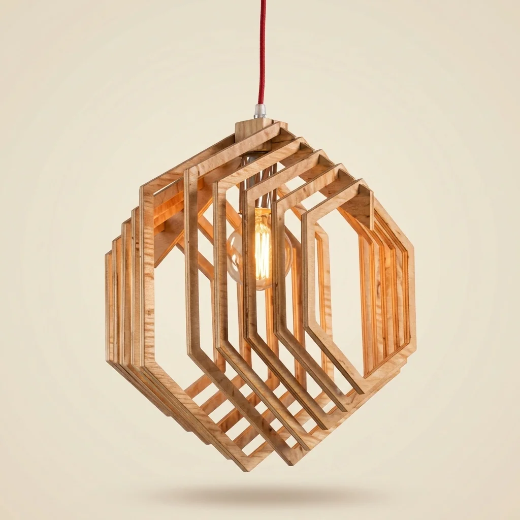 Lámpara colgante hexagonal en madera