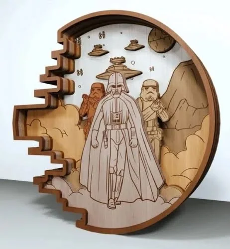 Diorama Star Wars Darth Vader y stormtrooper en madera